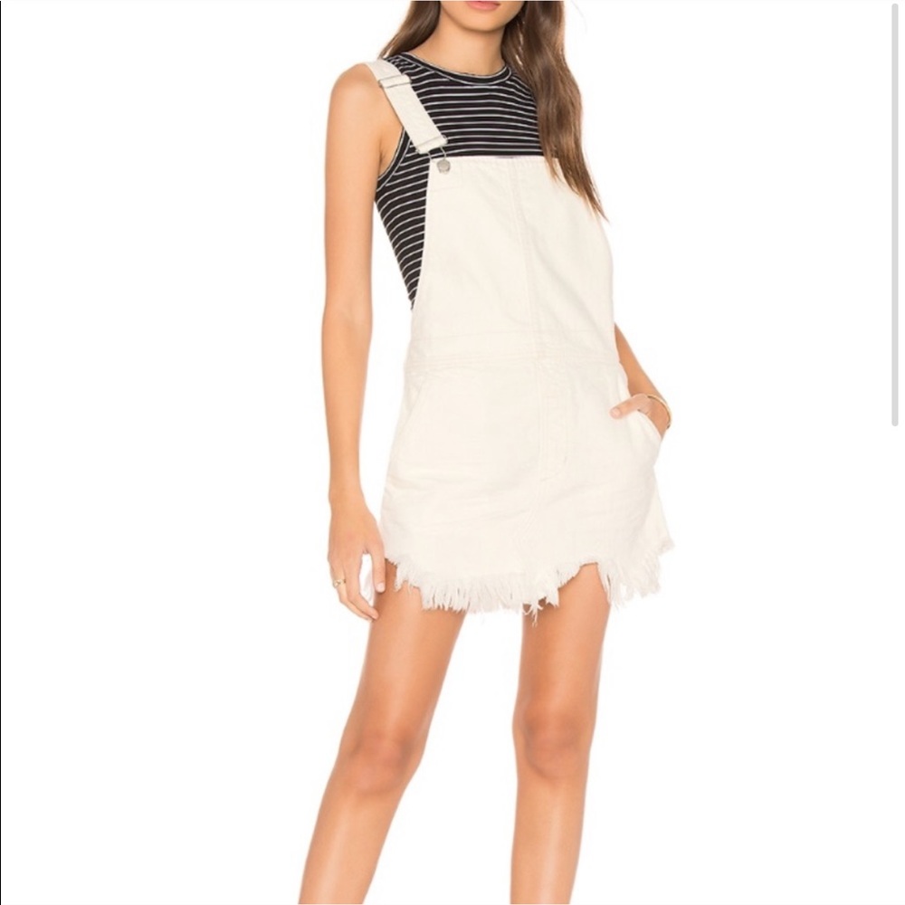 Free People White Overalls Torn Up Jumper 2